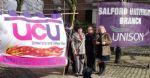 Salford University unions UNISON and UCU protest